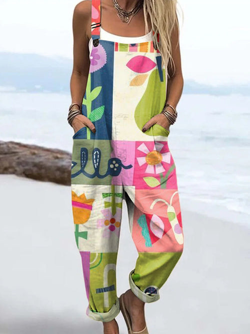 Vibrant Geometric Print Casual Wide Leg Jumpsuit
