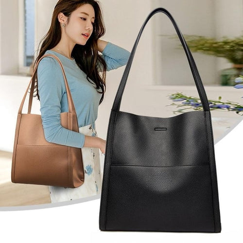 Solid colour simple genuine leather shoulder bag