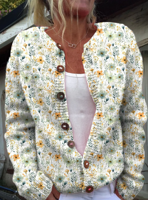Maribelle – Charming, cozy floral buttoned cardigan sweater