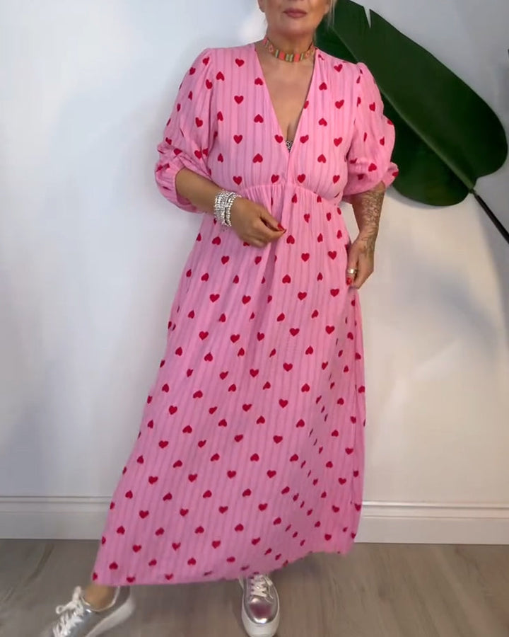 AVA – V-NECK HEART PRINT DRESS