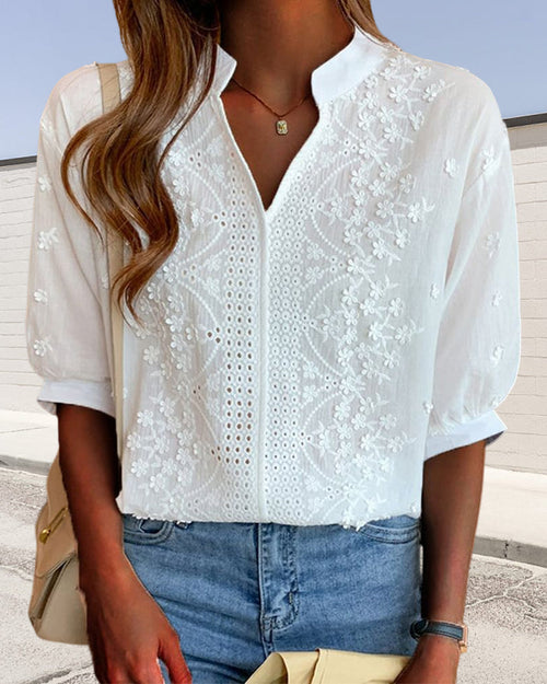 ELENA - LACE TRIM PUFF SLEEVE BLOUSE