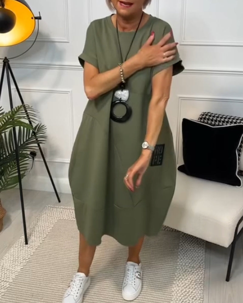 Simple Short-Sleeved Casual Dress with Letter Print