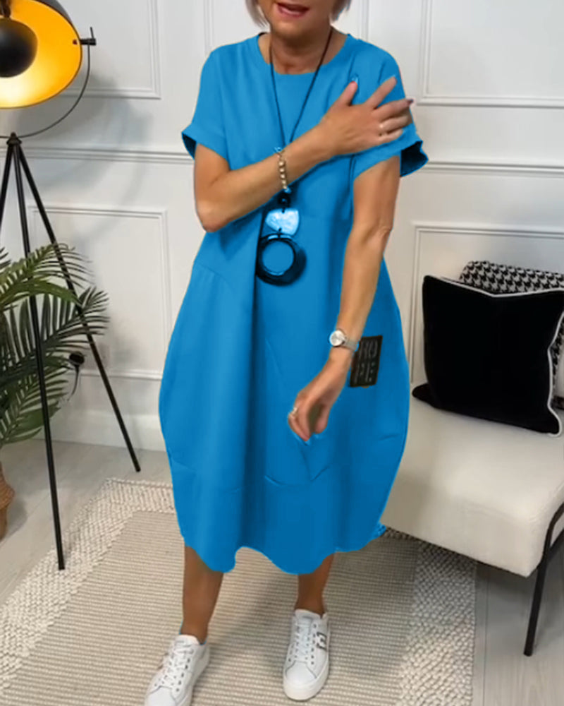Simple Short-Sleeved Casual Dress with Letter Print