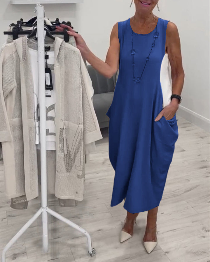 MIREYA – SLEEVELESS PATCHWORK POCKET DRESS