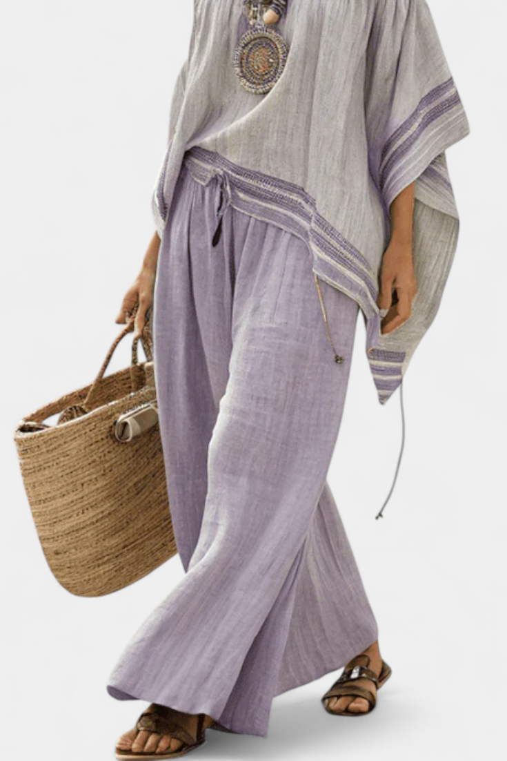Leny Off-Shoulder Top & Wide-Leg Trousers for a Fresh Look