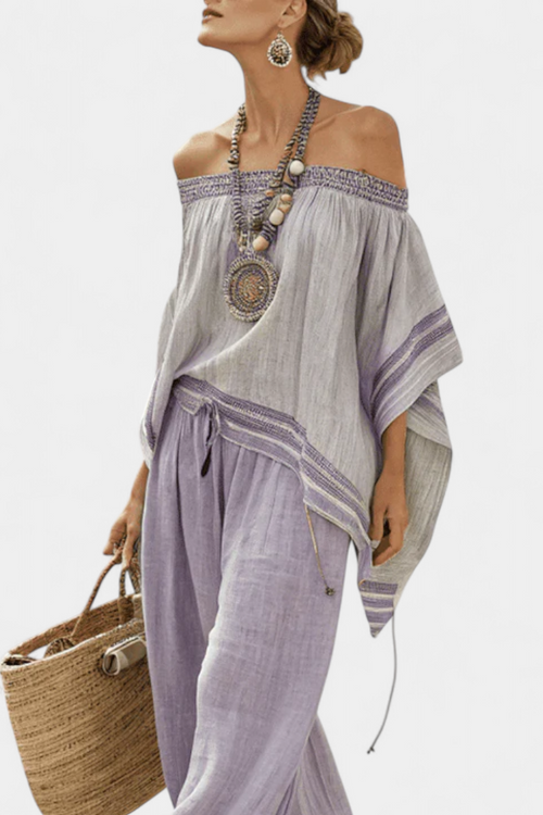 Leny Off-Shoulder Top & Wide-Leg Trousers for a Fresh Look