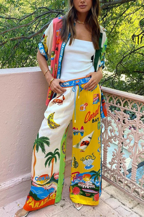 Contrast Color Holiday Print Two-Piece Set