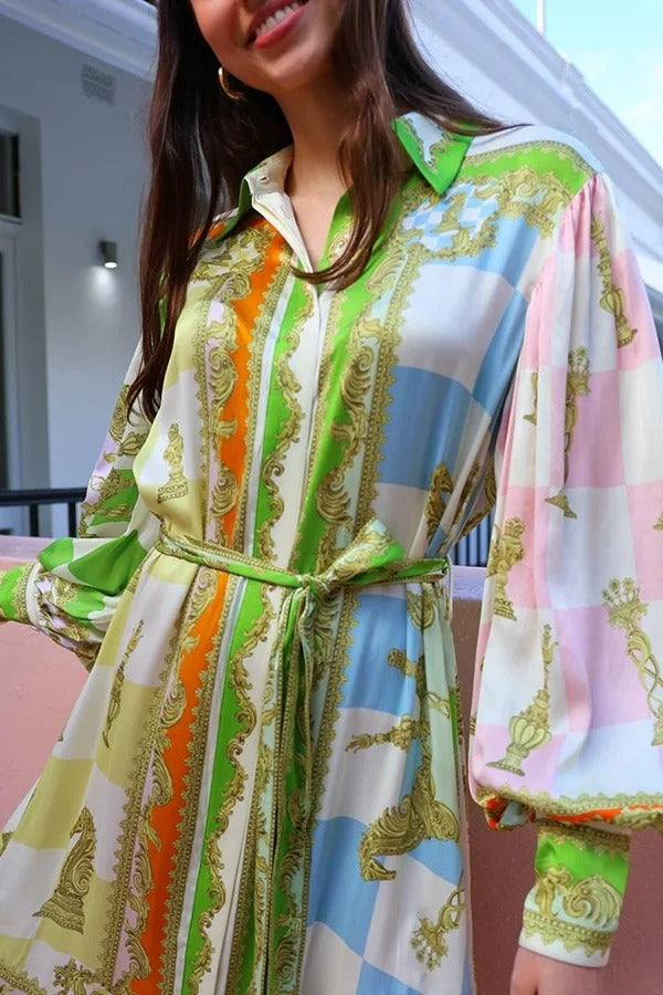 Garden Party Satin Balloon Sleeve Maxi Dress
