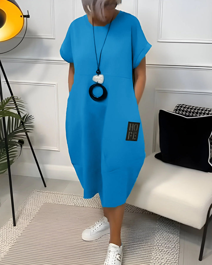 Simple Short-Sleeved Casual Dress with Letter Print