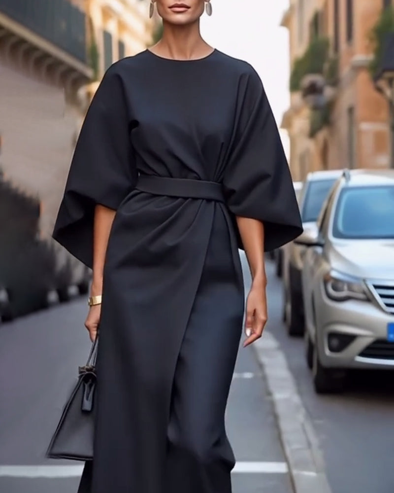 Celestine™ Dress with Elegant Lantern Sleeves & Belt