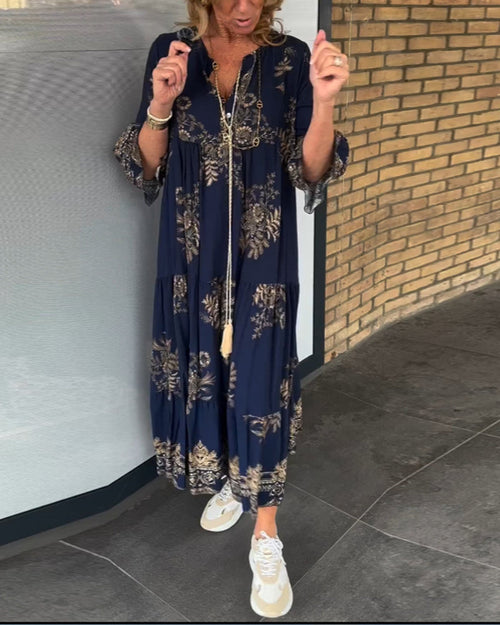 EVITA – VINTAGE V-NECK CASUAL DRESS