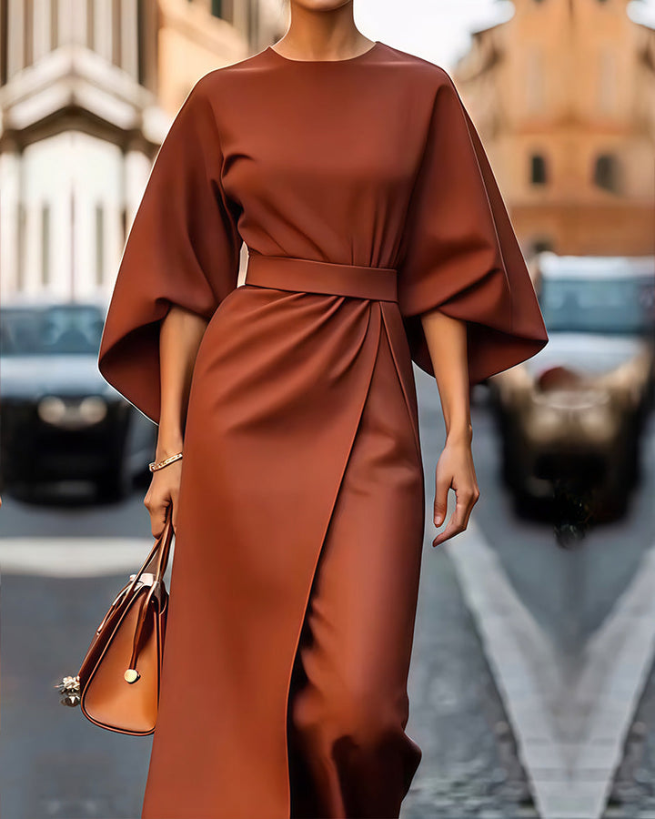 Celestine™ Dress with Elegant Lantern Sleeves & Belt