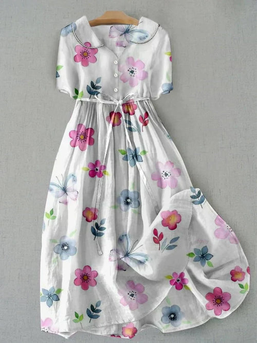 Lyric - Stylish Floral Print Dress with Trendy Lace-Up Waist