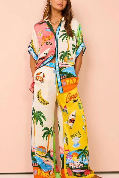 Contrast Color Holiday Print Two-Piece Set