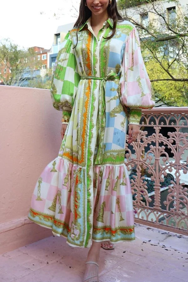 Garden Party Satin Balloon Sleeve Maxi Dress