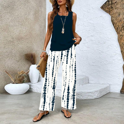 Lunvra Green Plant Print Square Neck Two Piece Set