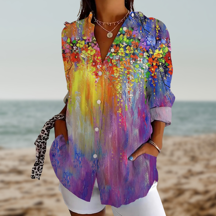 ESMERINA™ | Floral Print Blouse with Lapel Collar