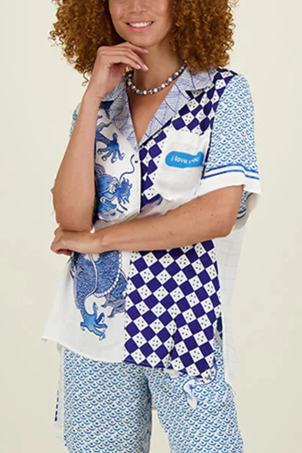 Dragon Print Short Sleeve Shirt & Pants Set