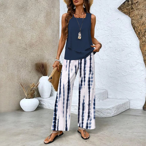 Lunvra Green Plant Print Square Neck Two Piece Set