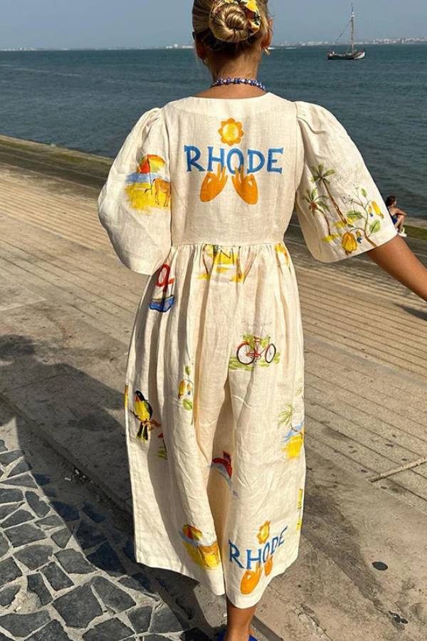 Breeze™ Printed Linen Midi Dress