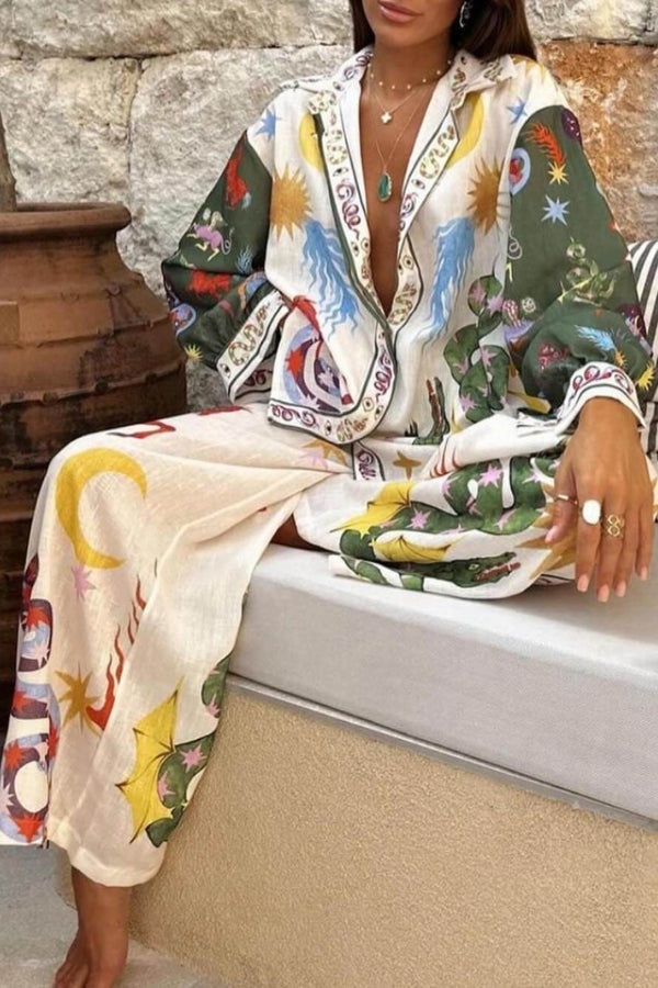 Bohemian Beauty Printed Long Sleeve Shirt & Pants Set