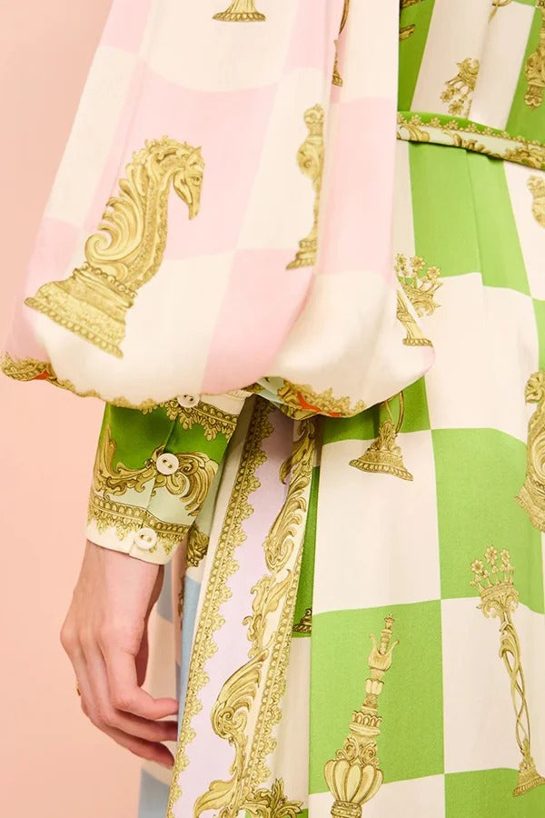 Garden Party Satin Balloon Sleeve Maxi Dress