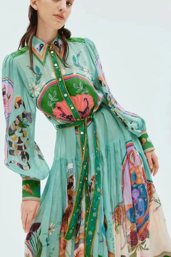 Capri™  Print Balloon Sleeve Midi Dress