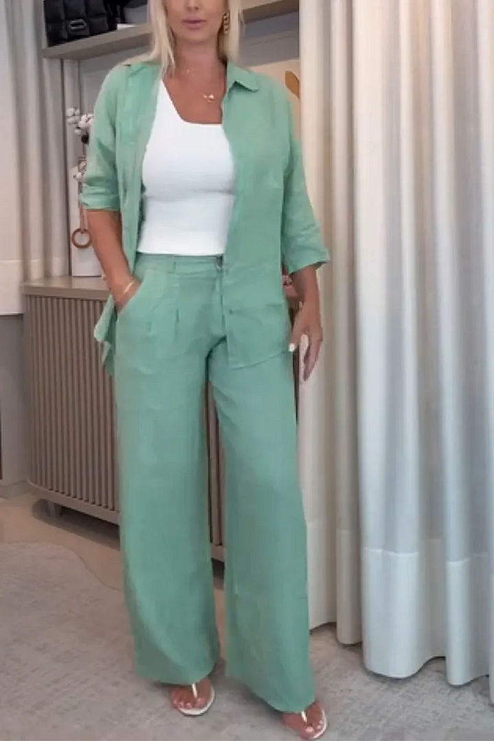 TALIA – COTTON LINEN TWO-PIECE LAPEL SUIT