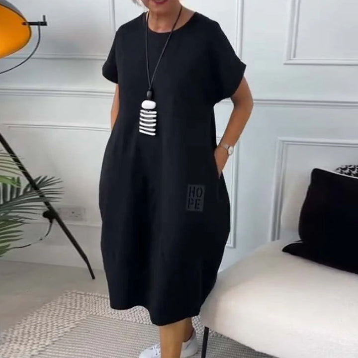 Simple Short-Sleeved Casual Dress with Letter Print