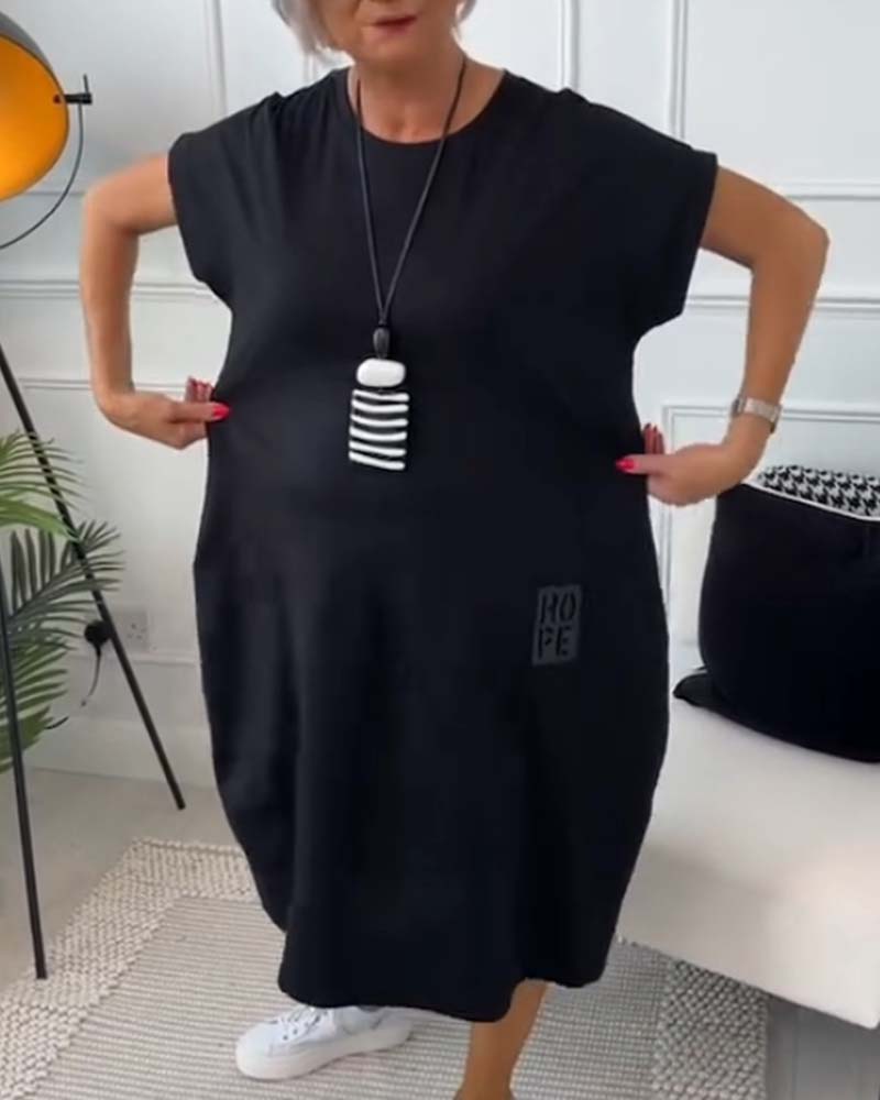 Simple Short-Sleeved Casual Dress with Letter Print