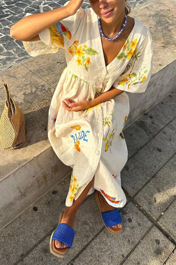 Breeze™ Printed Linen Midi Dress