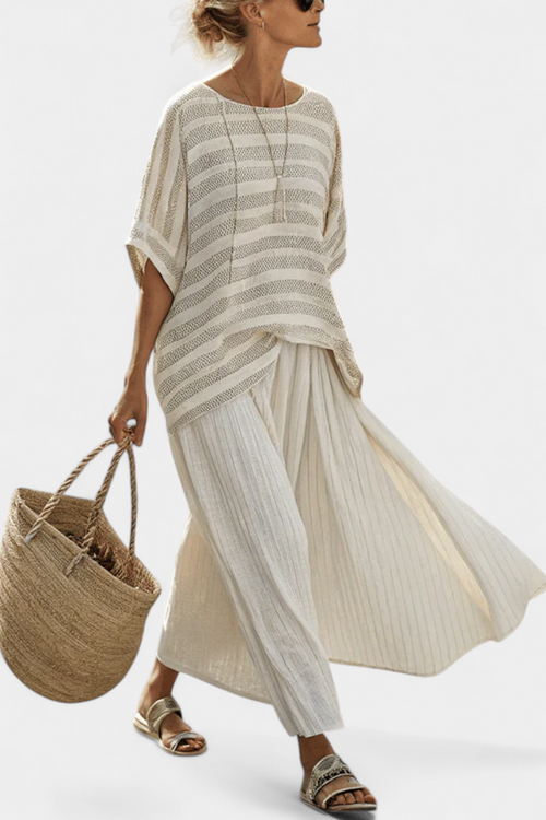 Zyra Daisy Bamboo Suit Featuring Chic Striped Blouse and Flowing Trousers
