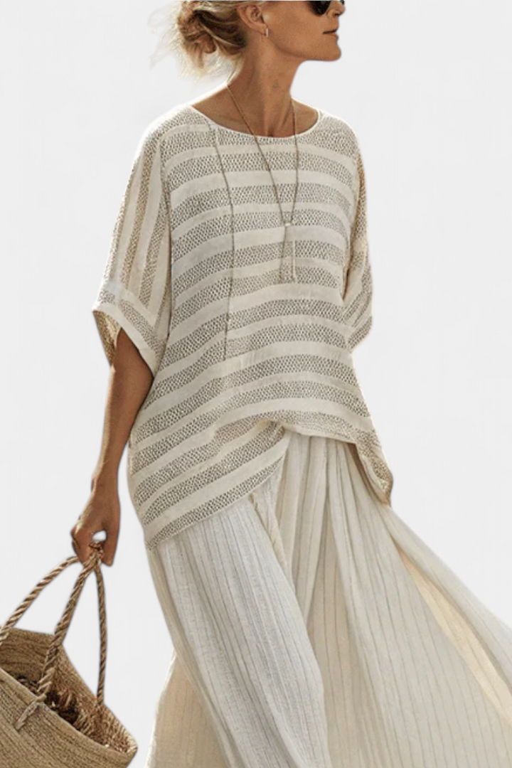 Zyra Daisy Bamboo Suit Featuring Chic Striped Blouse and Flowing Trousers