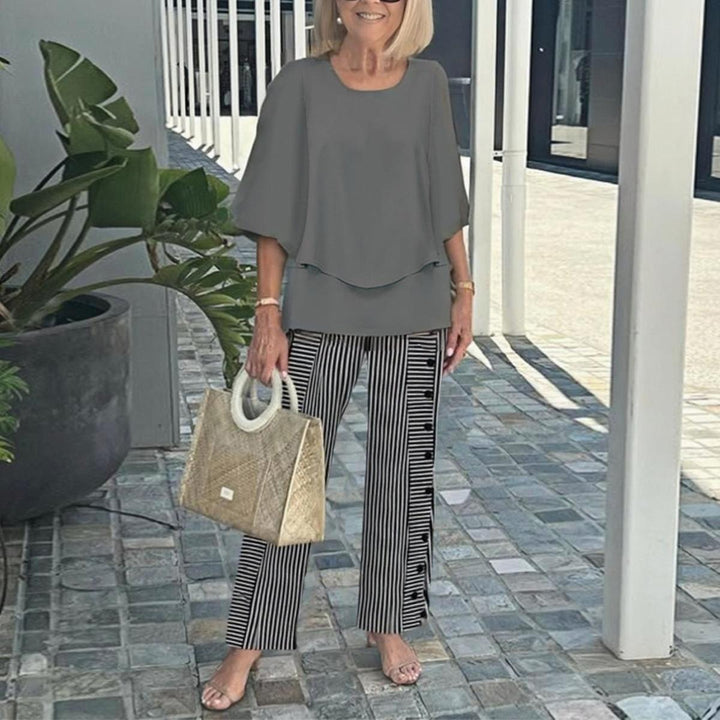 Lunvra Grey Round Neck Two Piece Set
