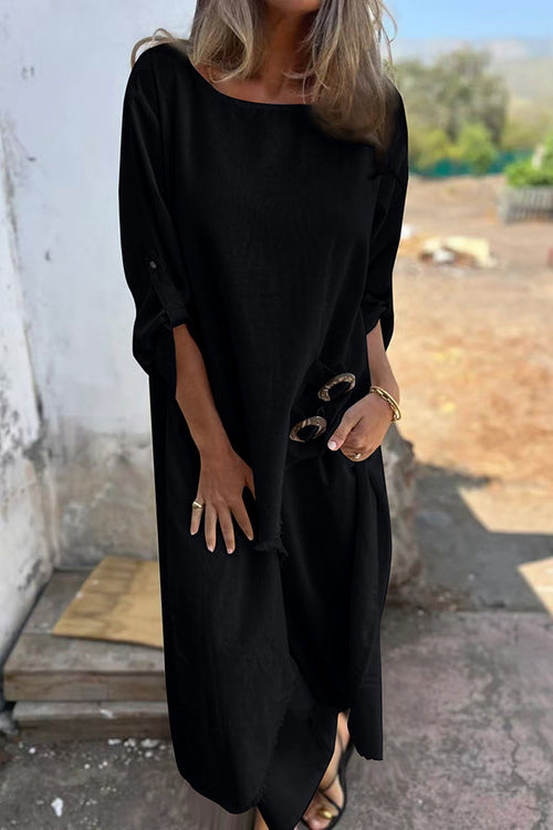 Jamilah – Linen Blend Ring Detail Blouse & Trousers Set