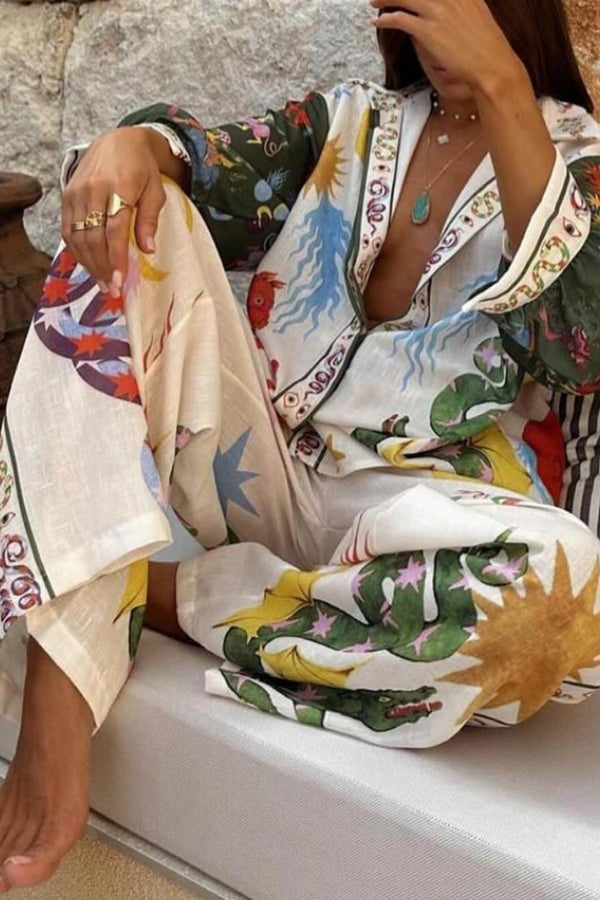 Bohemian Beauty Printed Long Sleeve Shirt & Pants Set