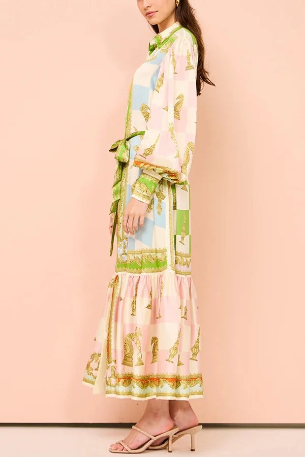 Garden Party Satin Balloon Sleeve Maxi Dress