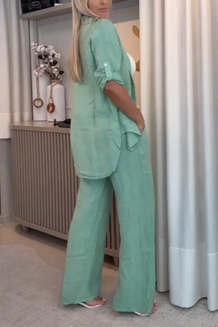 TALIA – COTTON LINEN TWO-PIECE LAPEL SUIT