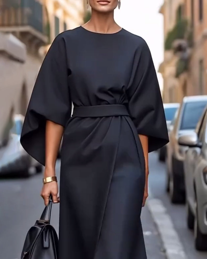 Celestine™ Dress with Elegant Lantern Sleeves & Belt