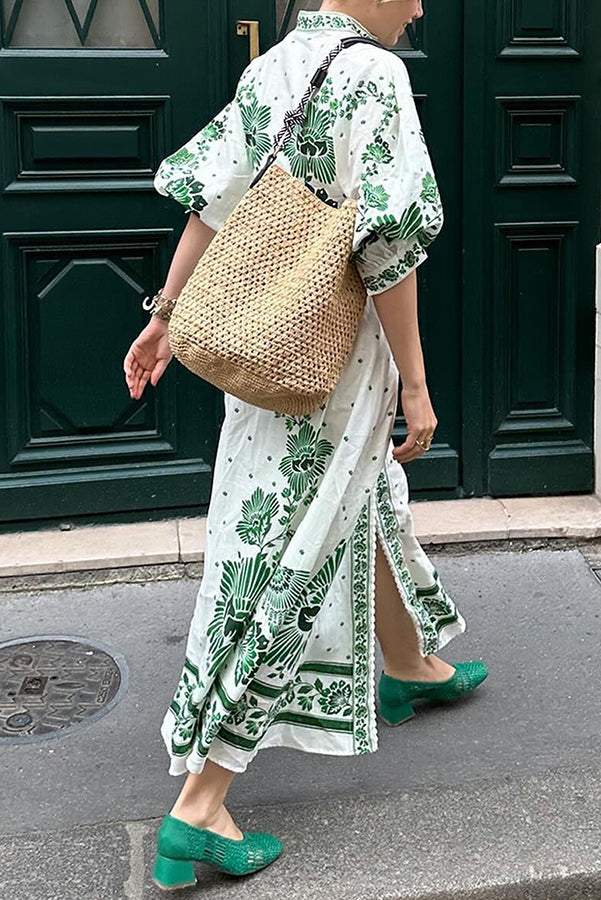 Celeste™ Unique Print Button-Down Maxi Dress