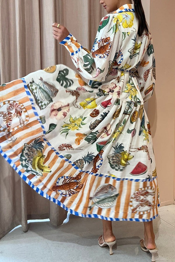 Tropical Fruit Ballooni Sleeve Midi Dress