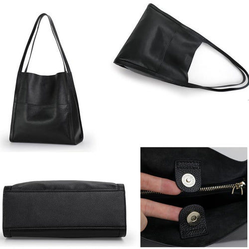 Solid colour simple genuine leather shoulder bag