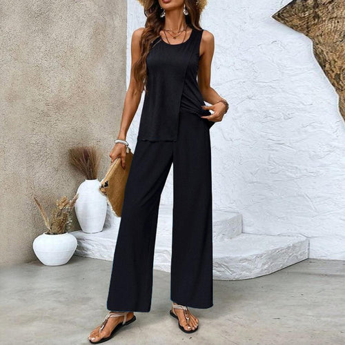 Lunvra Green Plant Print Square Neck Two Piece Set