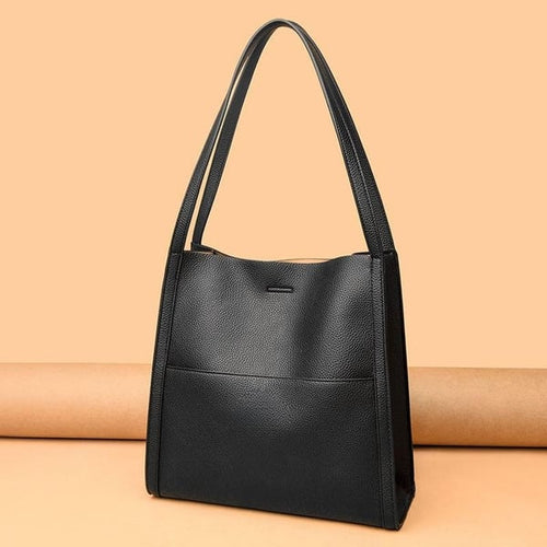 Solid colour simple genuine leather shoulder bag