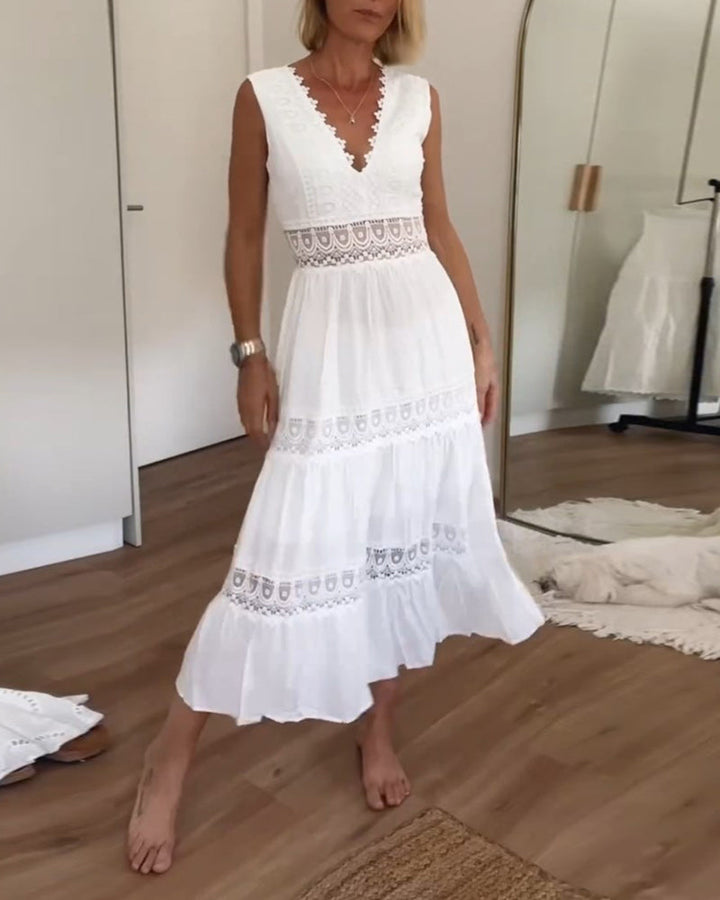 Charlotte - Handmade Lace Dress with V-Neck