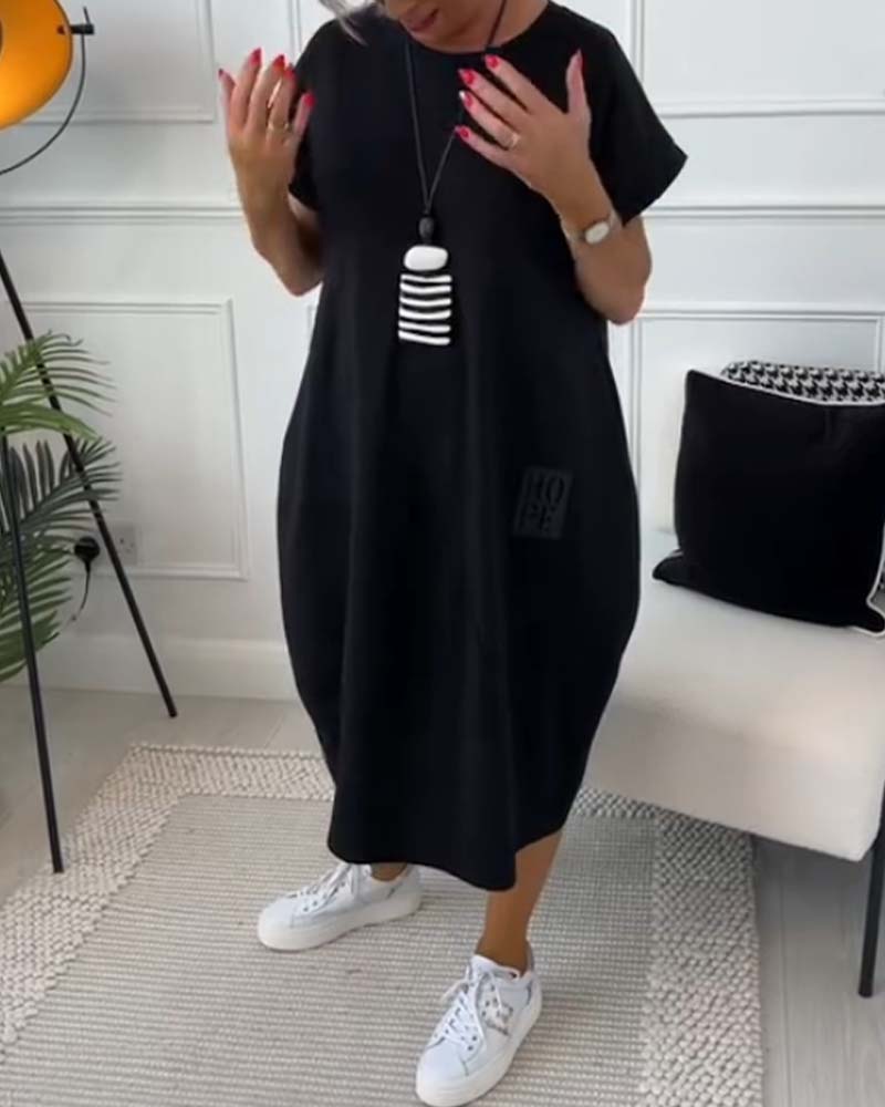 Simple Short-Sleeved Casual Dress with Letter Print