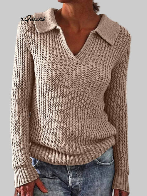 Eveline – Women’s Casual Lapel Long-Sleeve Sweater
