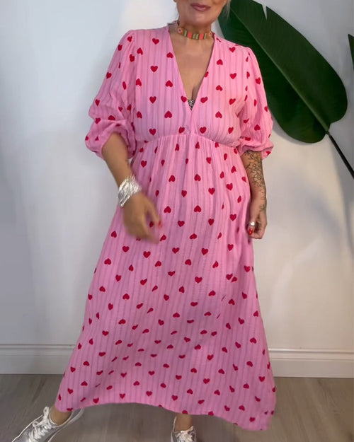 AVA – V-NECK HEART PRINT DRESS