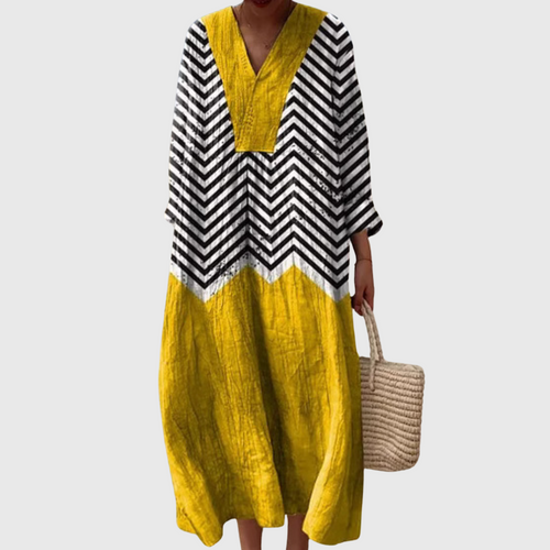 Nola | Relaxed Midi Dress with Chevron Contrast