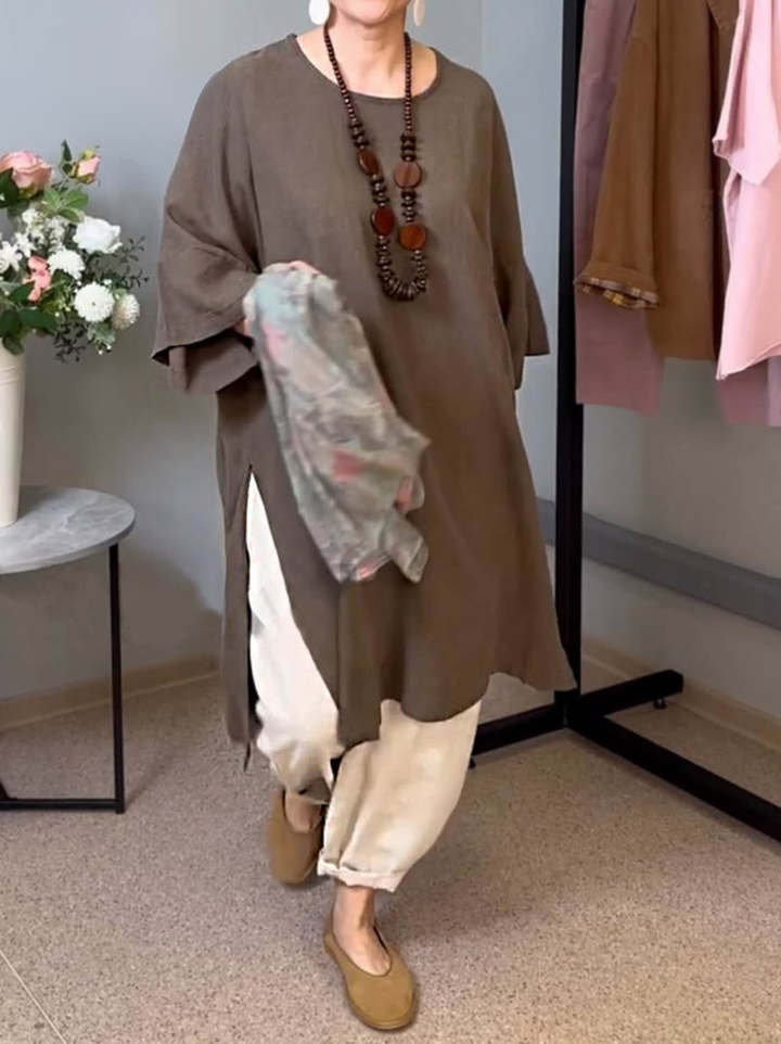 INES – 3/4 SLEEVE SLIT LONG TOP